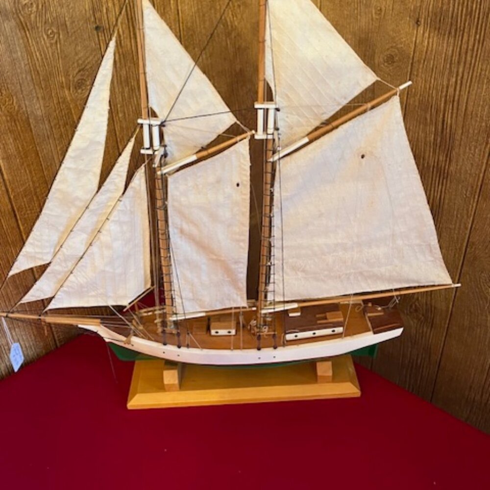 Vintage Wooden Sailboat Model Ship – Handcrafted Nautical Decor